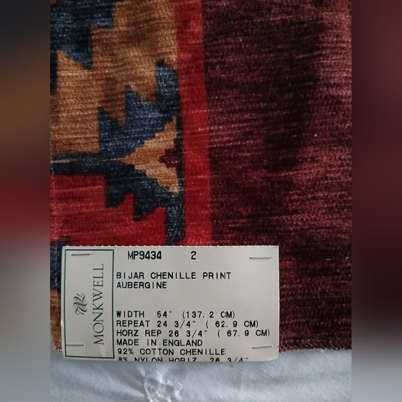 Vtg 1991 Monkwell Lee Jofa Bijar Chenille Print Aubergine 24" x 24" - Picture 6 of 7